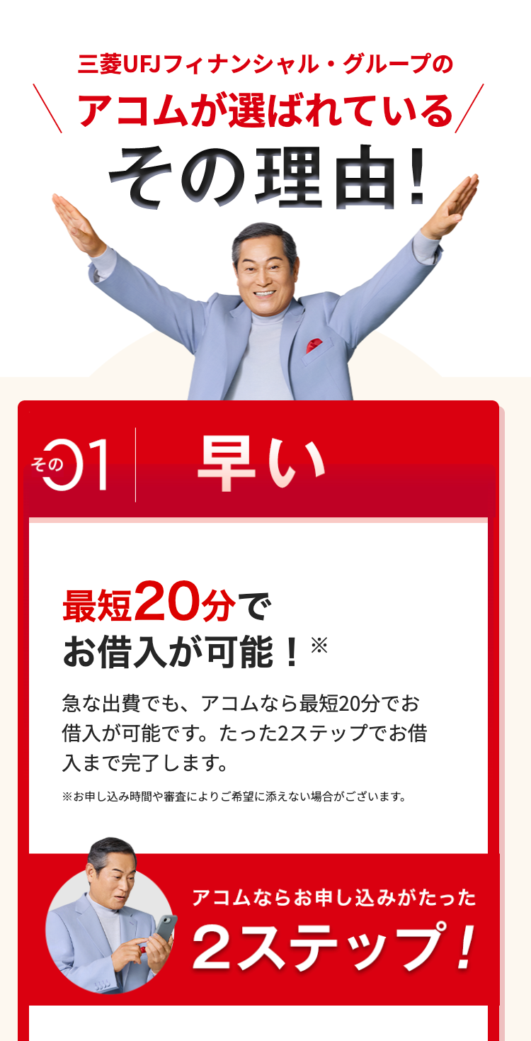 三菱UFJフィナンシャル・グループの
アコムが選ばれている
その理由!
