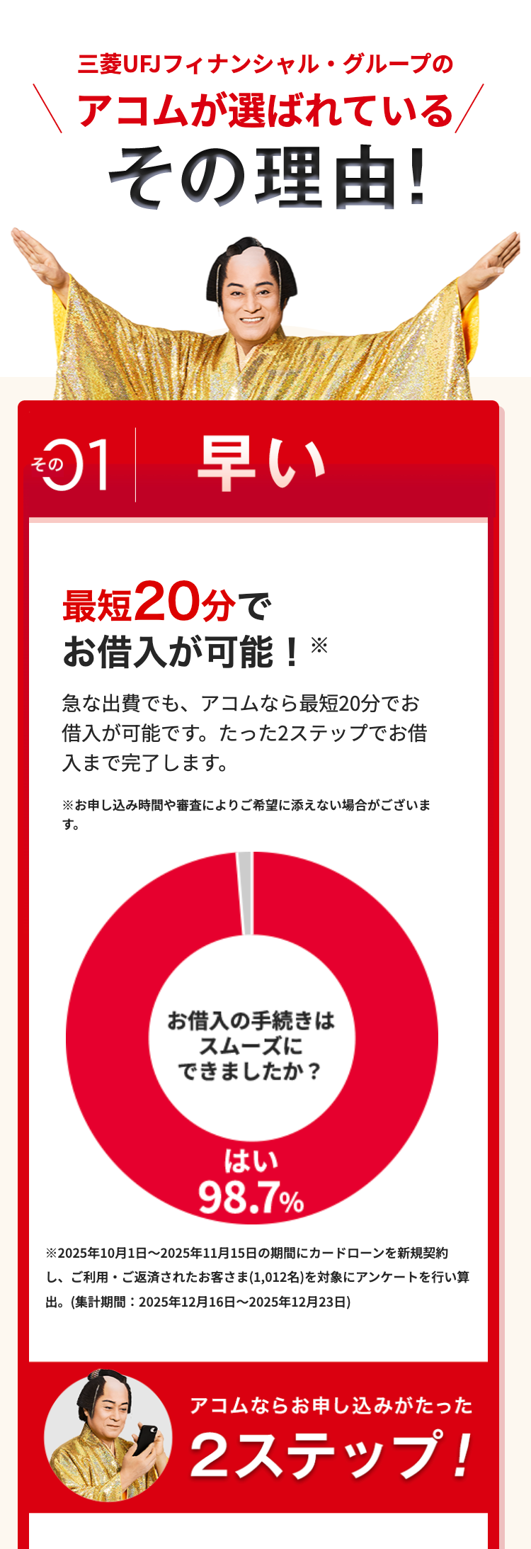 三菱UFJフィナンシャル・グループの
アコムが選ばれている
その理由!