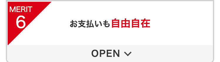 MERIT6
お支払いも自由自在
OPEN